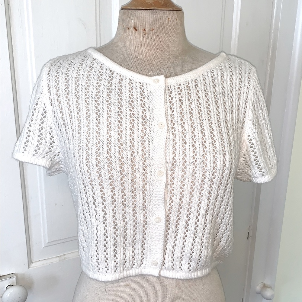 Divided by H&M Soft Cable Knit Cream Sweater Crop Top Shrug Short Sleeve M
